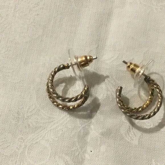 Silvertone and Goldtone Braided Mini Hoop Earrings - Picture 1 of 4